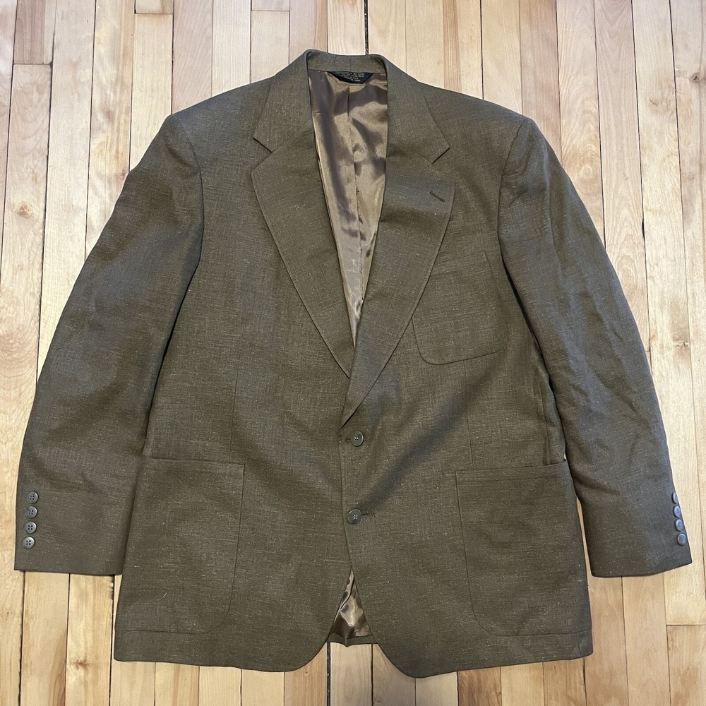 Embassy Square Sports Coat 100% Pure Silk Blazer Brown Mens Size 46R